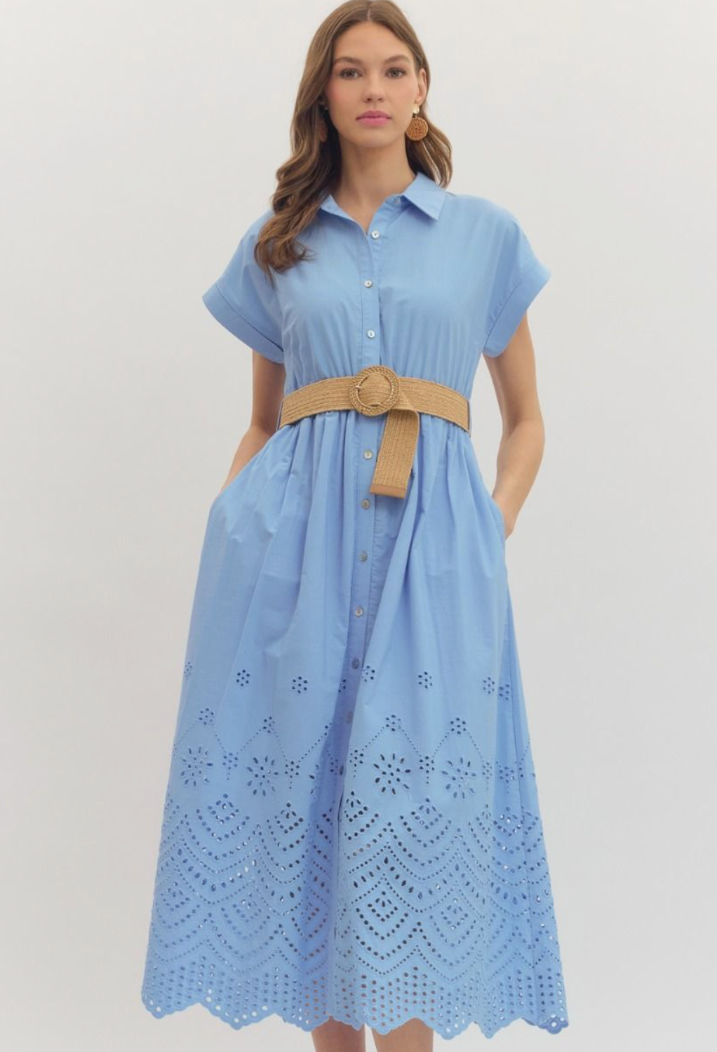 Blue Midi Short Sleeve Dress