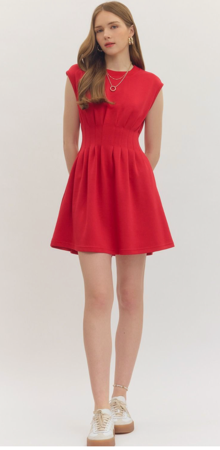 Red Pintuck Dress