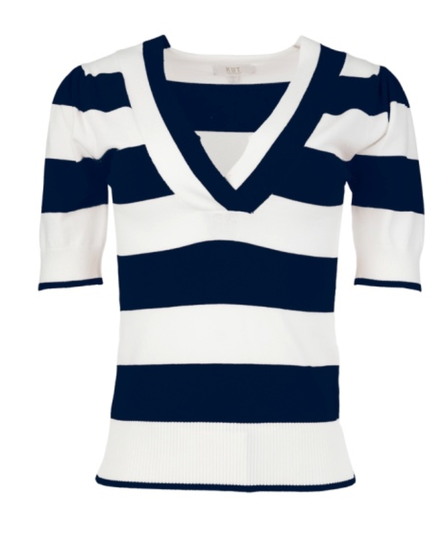 YONA-STRIPED V-NECK SHORT SLEEVE