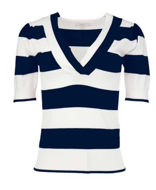 YONA-STRIPED V-NECK SHORT SLEEVE