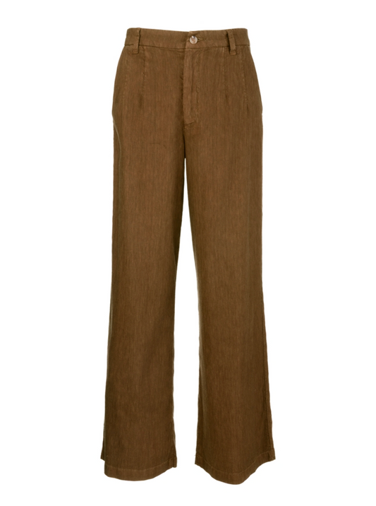 Meg High Rise Wide Straight Leg with Front Pleats - Wood