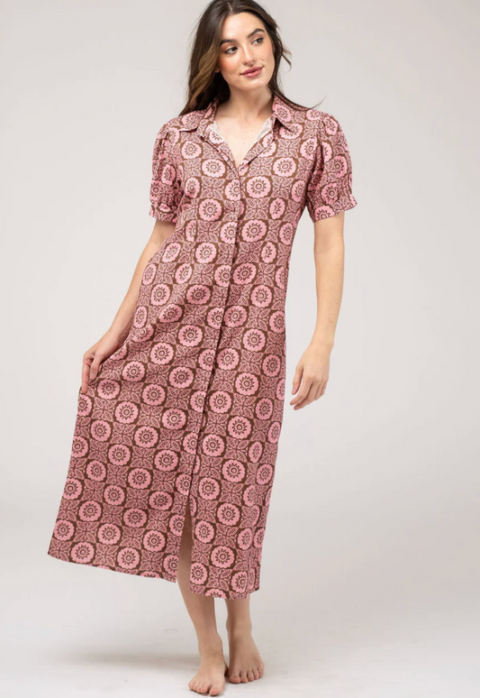 Kris Dress Flower Check - Pink