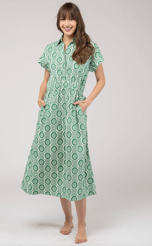 Lisa Midi Dress Flower Check - Green