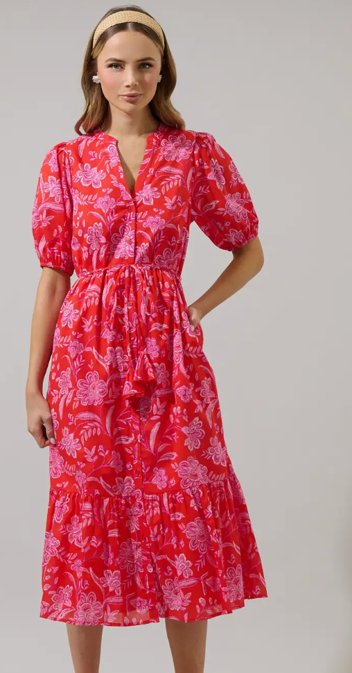 Aria Floral Beth Button Down Midi Dress
