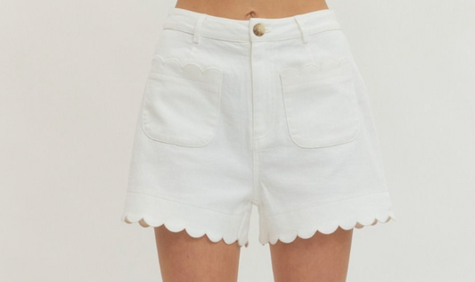 White Scalloped Shorts