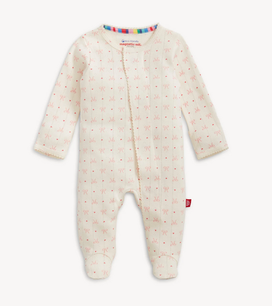Heart & Bow Pointelle Magnetic Footie