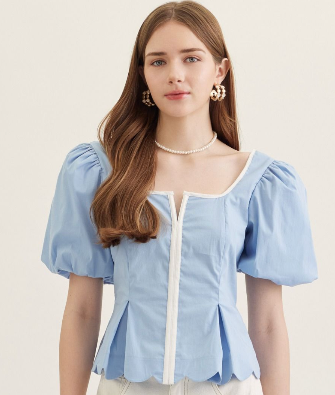 Scalloped Light Blue Top