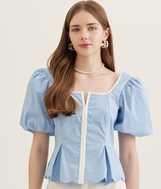 Scalloped Light Blue Top