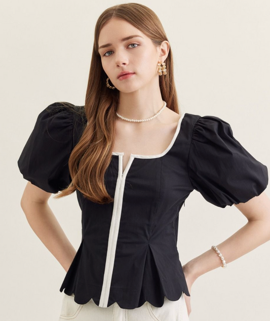 Scalloped Black Top