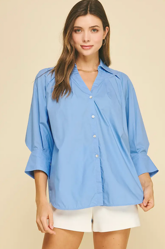 V-Neck Collar Wide Cuff Shirt