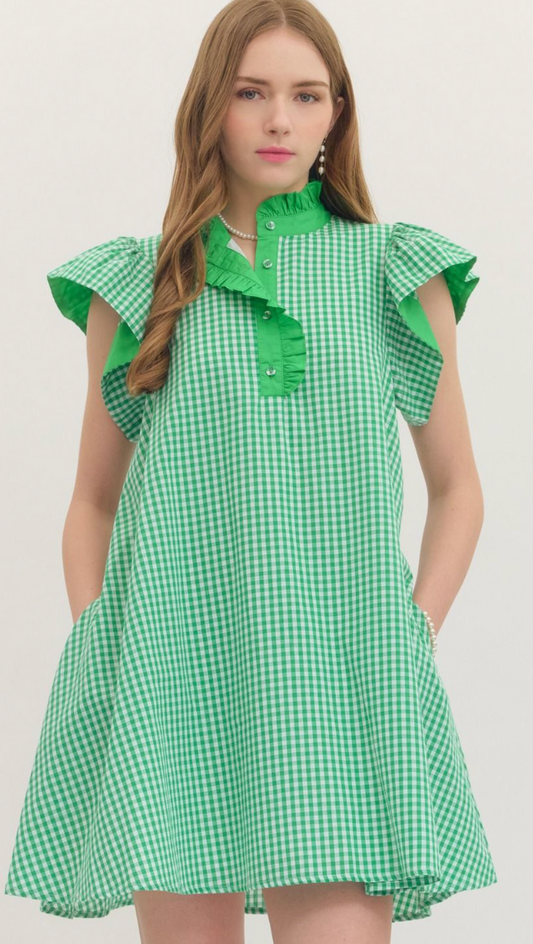 Short Sleeve Green Ruffle Sleeve