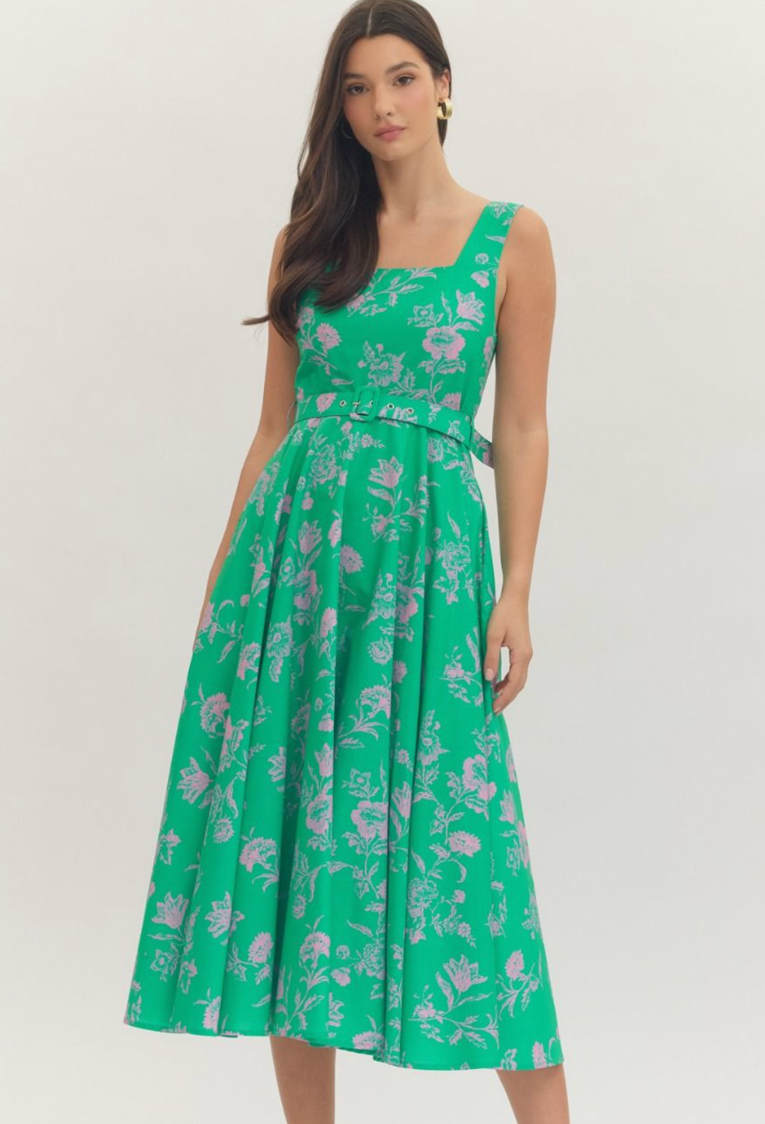 Floral print sleeveless midi dress