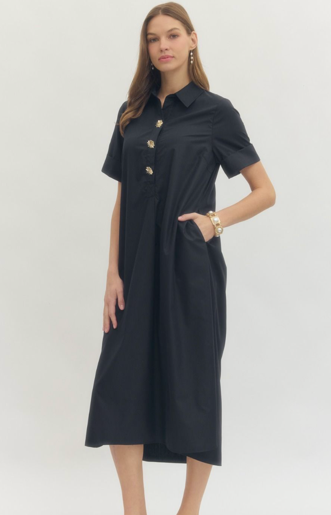 Midi Navy Button Down Dress