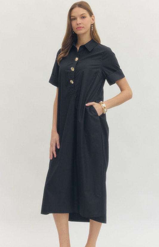Midi Navy Button Down Dress