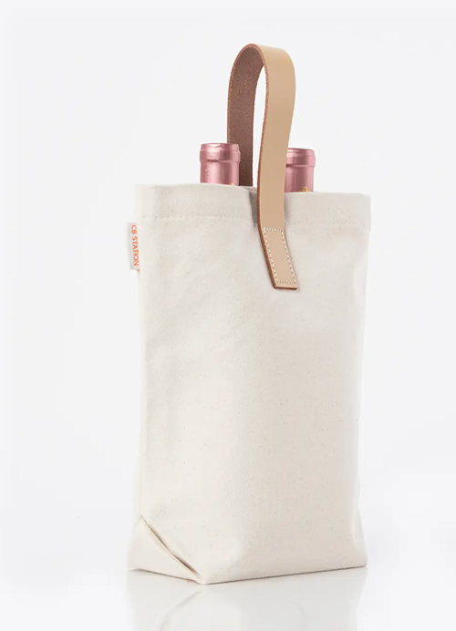 Leather Grip 2 Bottle Wine Carrier- Natural