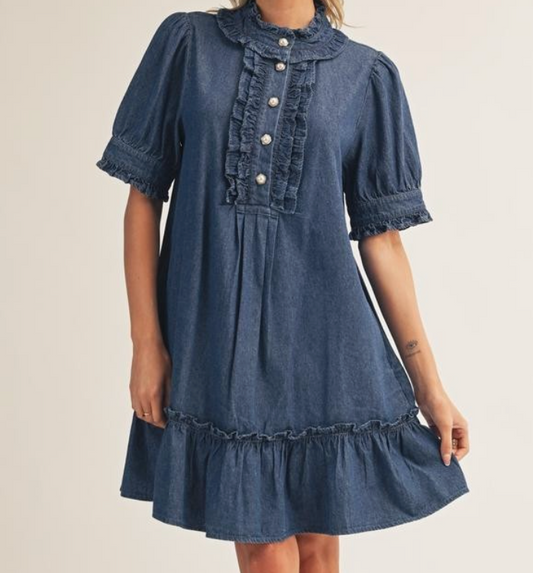 Ruffle Detail Lovely Denim Dress
