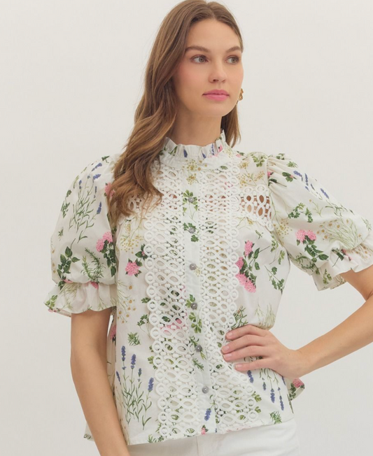 Floral Button Down-White