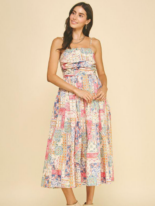 Patchwork Print Midi Dress