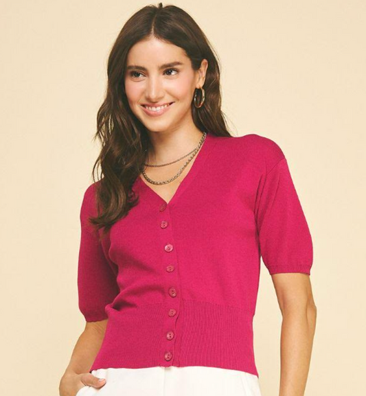 Solid V-Neck Knit Cardigan