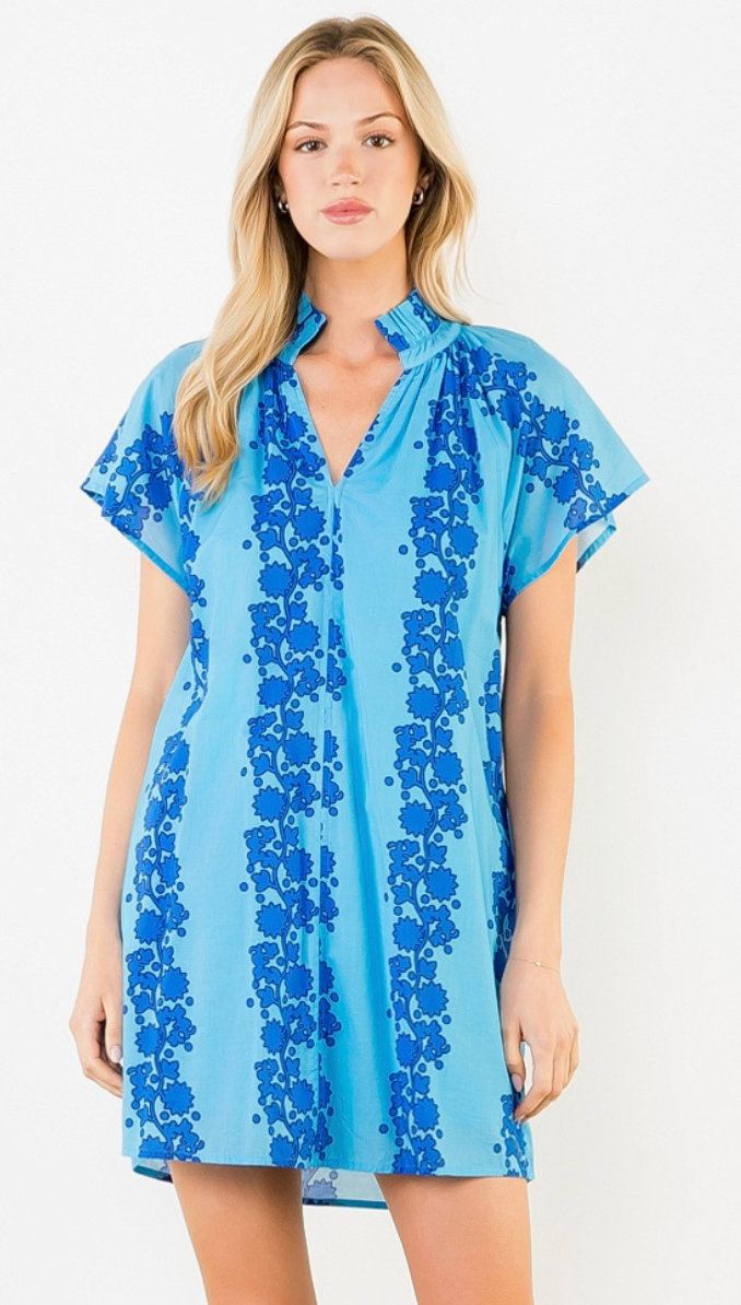 Short Sleeve Floral Pattern V-Neck Dress