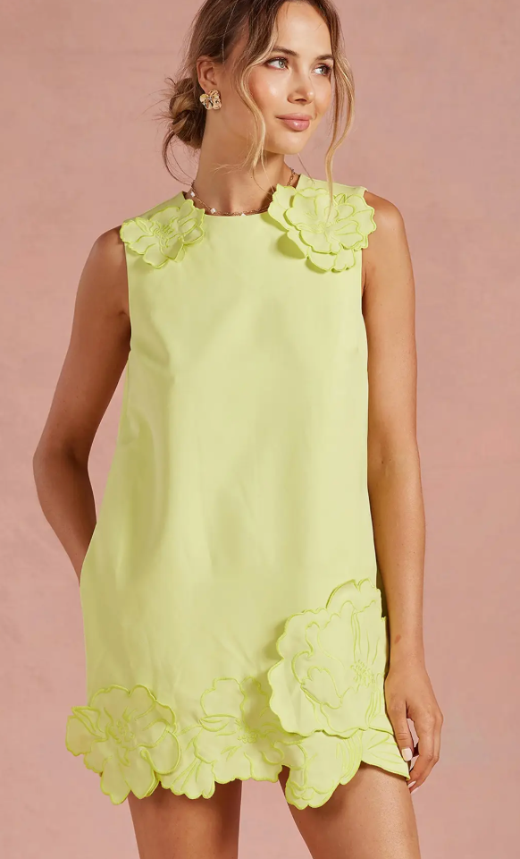 Dana 3D Floral Mini Dress Chartreuse / M