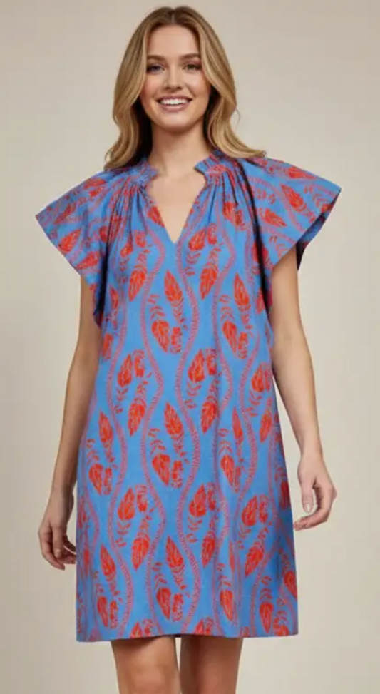 Leaf Print Tunic Mini Dress