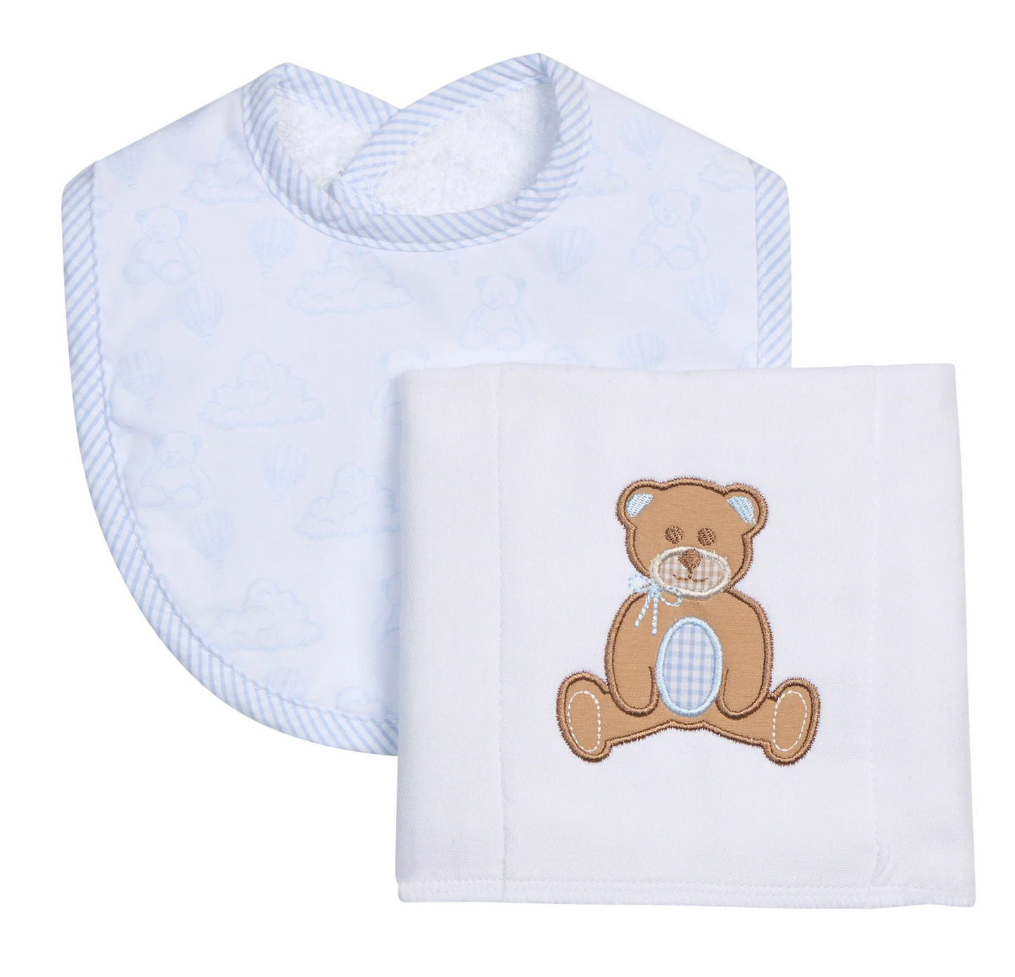 Teddy Bear Basic Bib & Burp Boxed Set - Blue