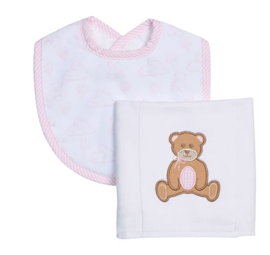 Teddy Bear Basic Bib & Burp Boxed Set - Pink