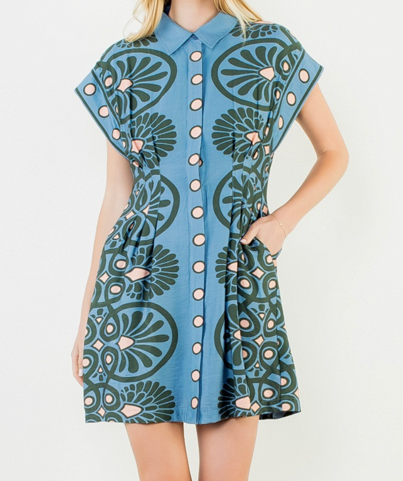 Short Sleeve Distinctive Pattern Dress