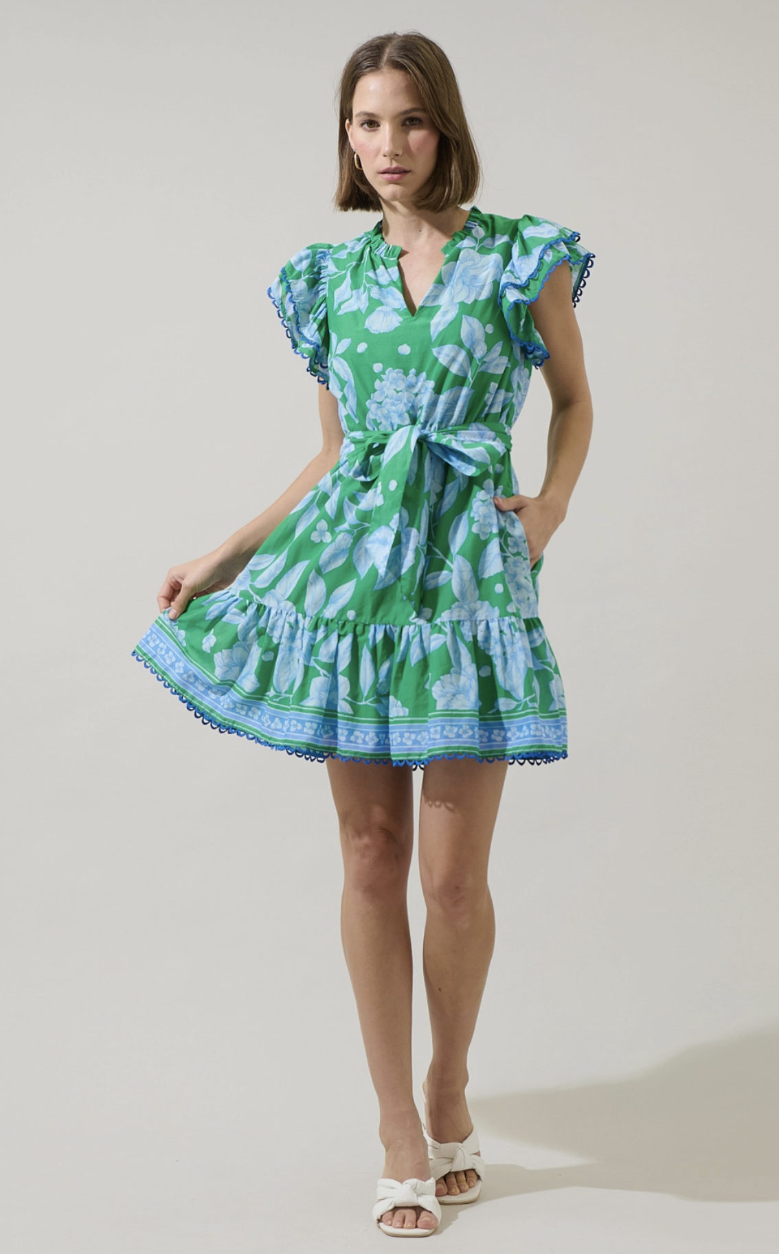 Verbena Floral Eriny Ruffle Mini Dress KELLY-BLUES / XL