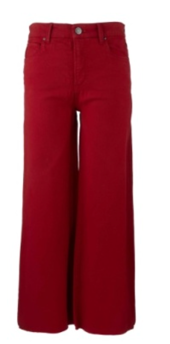 Meg High Rise Fab AB Wide Leg Raw Hem- Ruby Red