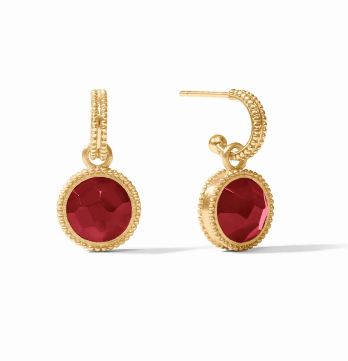 Fleur-de-Lis Hoop & Charm- Ruby Red