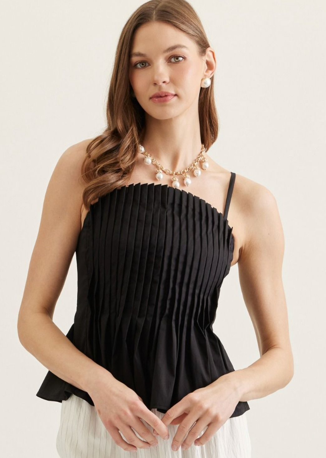 Black Cami Pleated Top