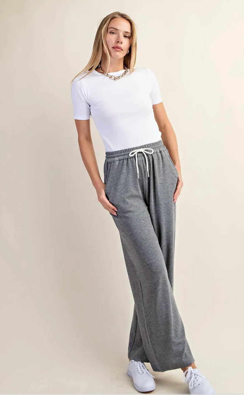 Knit Pants with Elastic Waistband- Grey