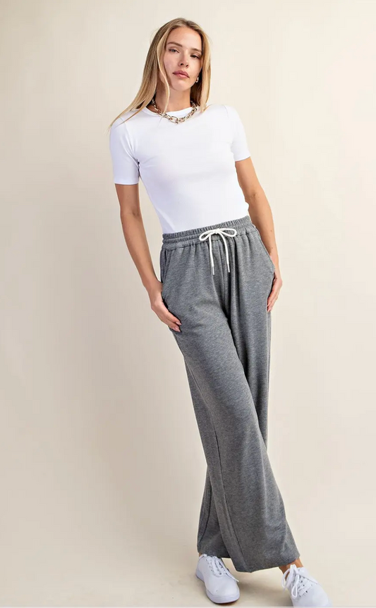 Knit Pants with Elastic Waistband- Grey