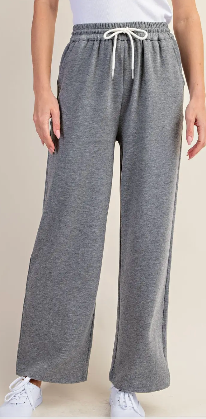 Knit Pants with Elastic Waistband- Grey