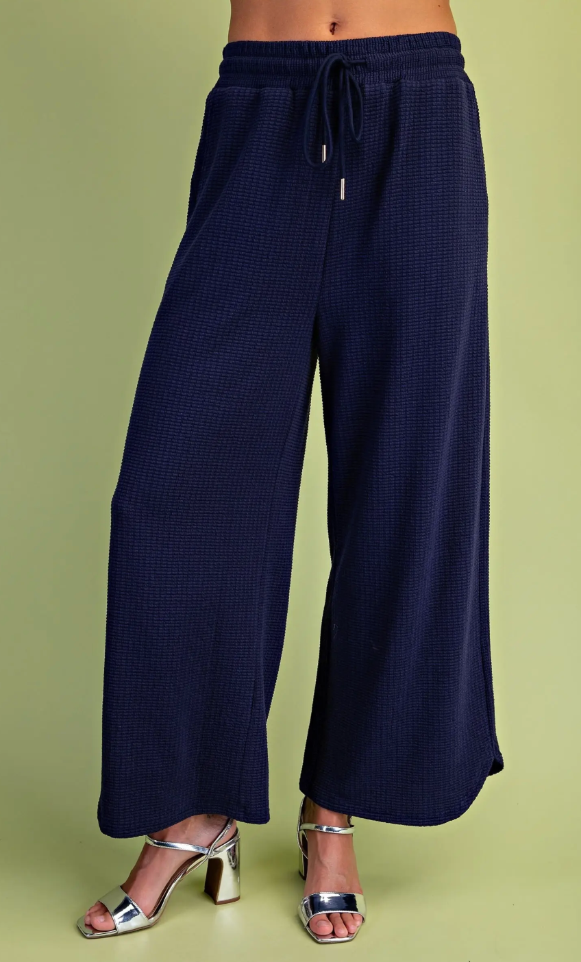 Textured Knit Pants- Navy