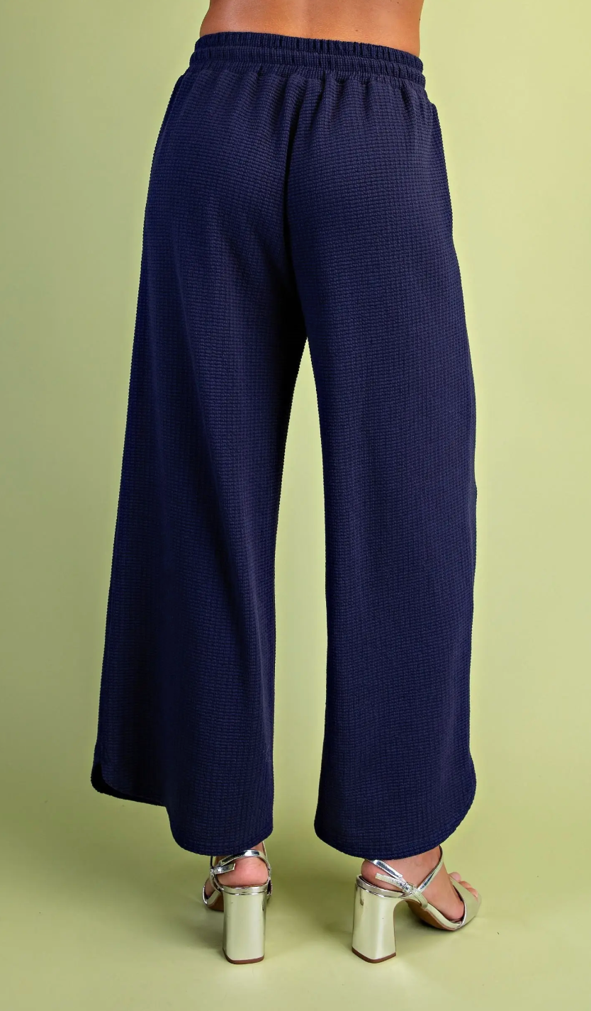 Textured Knit Pants- Navy