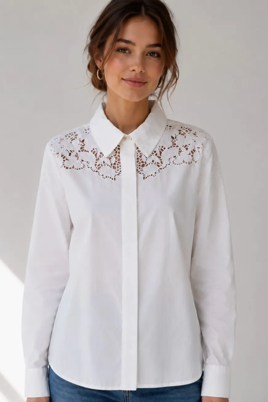 Cut-Out Embroidered Button Down Shirt