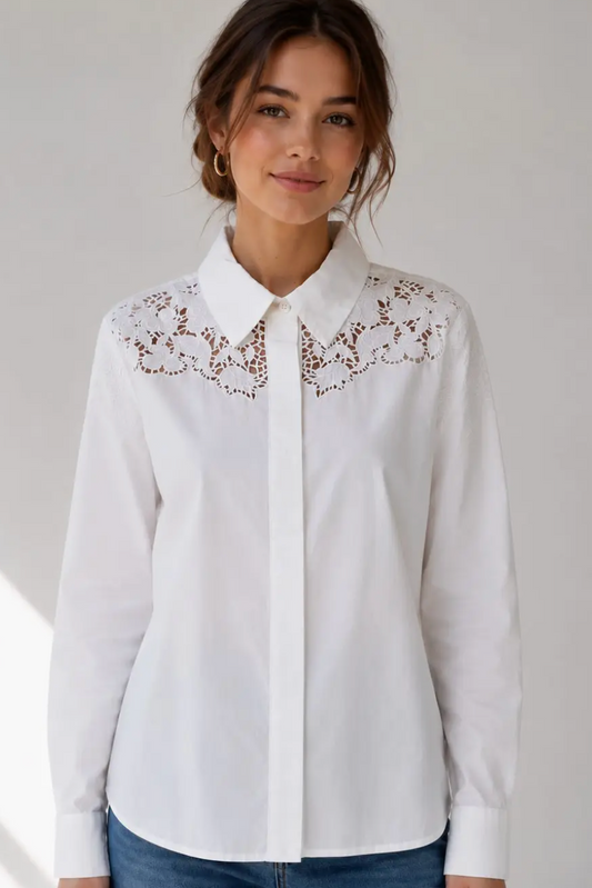 Cut-Out Embroidered Button Down Shirt