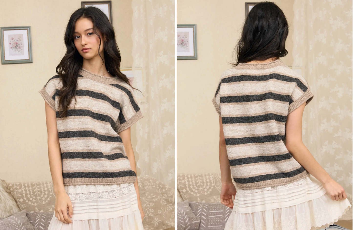 Short Sleeve Sweater- Dark Brown