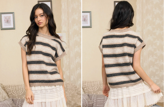 Short Sleeve Sweater- Dark Brown
