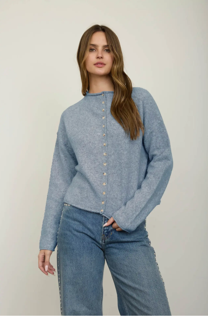 Button Cardigan- Denim Blue