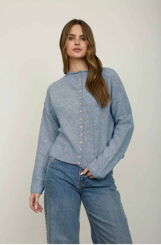 Button Cardigan- Denim Blue