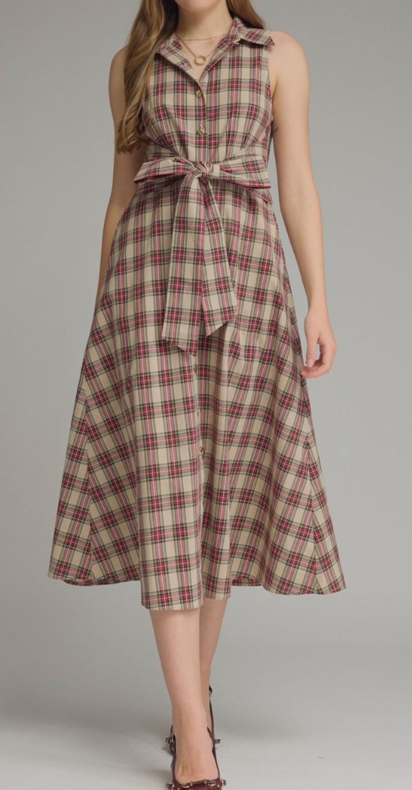 Sleeveless Plaid Midi Dress