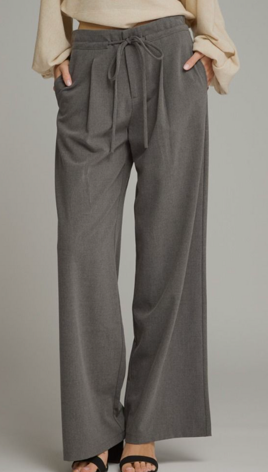Wide Leg Pleated Trouser- Charcoal