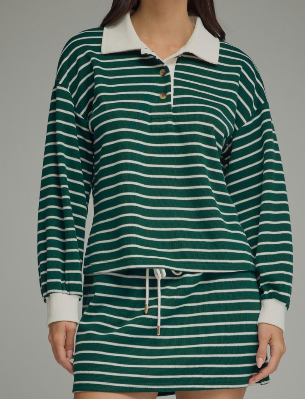 Hunter Green Striped Long Sleeve Knit Top