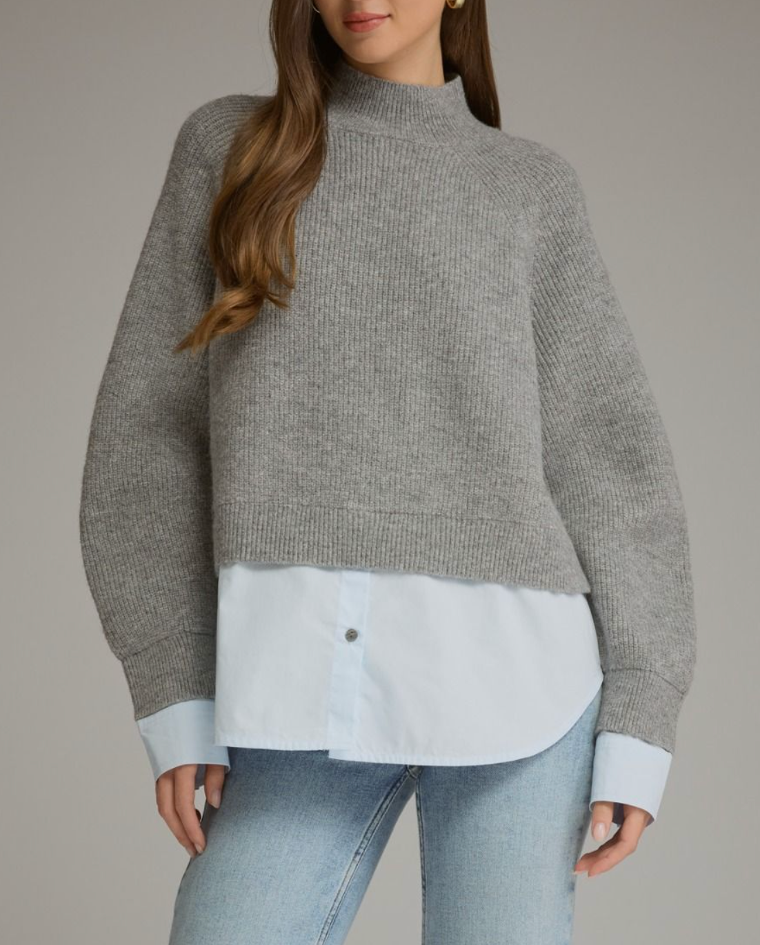 Heather Grey Mock Neck Layered Sweater/Shirt