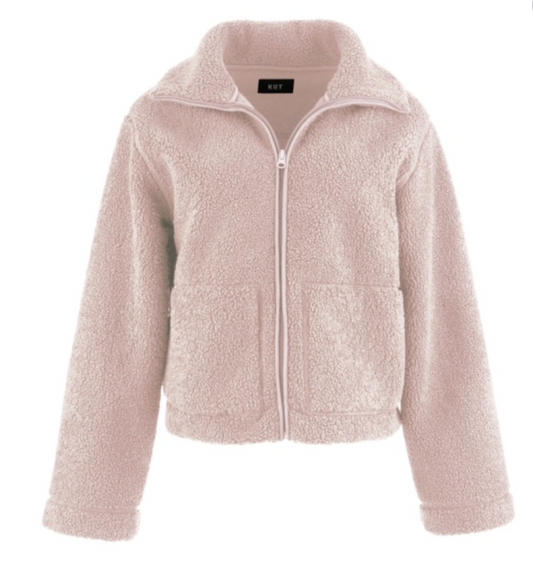 Dena Faux Sherling Zip Up- Blush