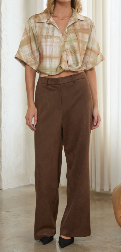 Faux Suede Pants- Chocolate